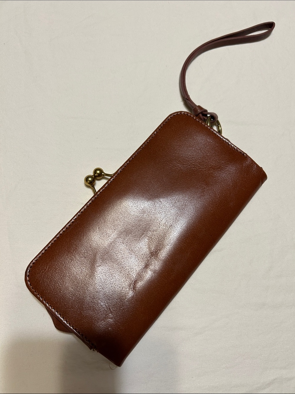 margot Brown Leather Wristlet Wallet with Gold Tone Hardware